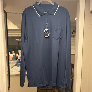 Brooks Brothers Long Sleeve Performance Series Polo shirt Navy with Chest Pocket